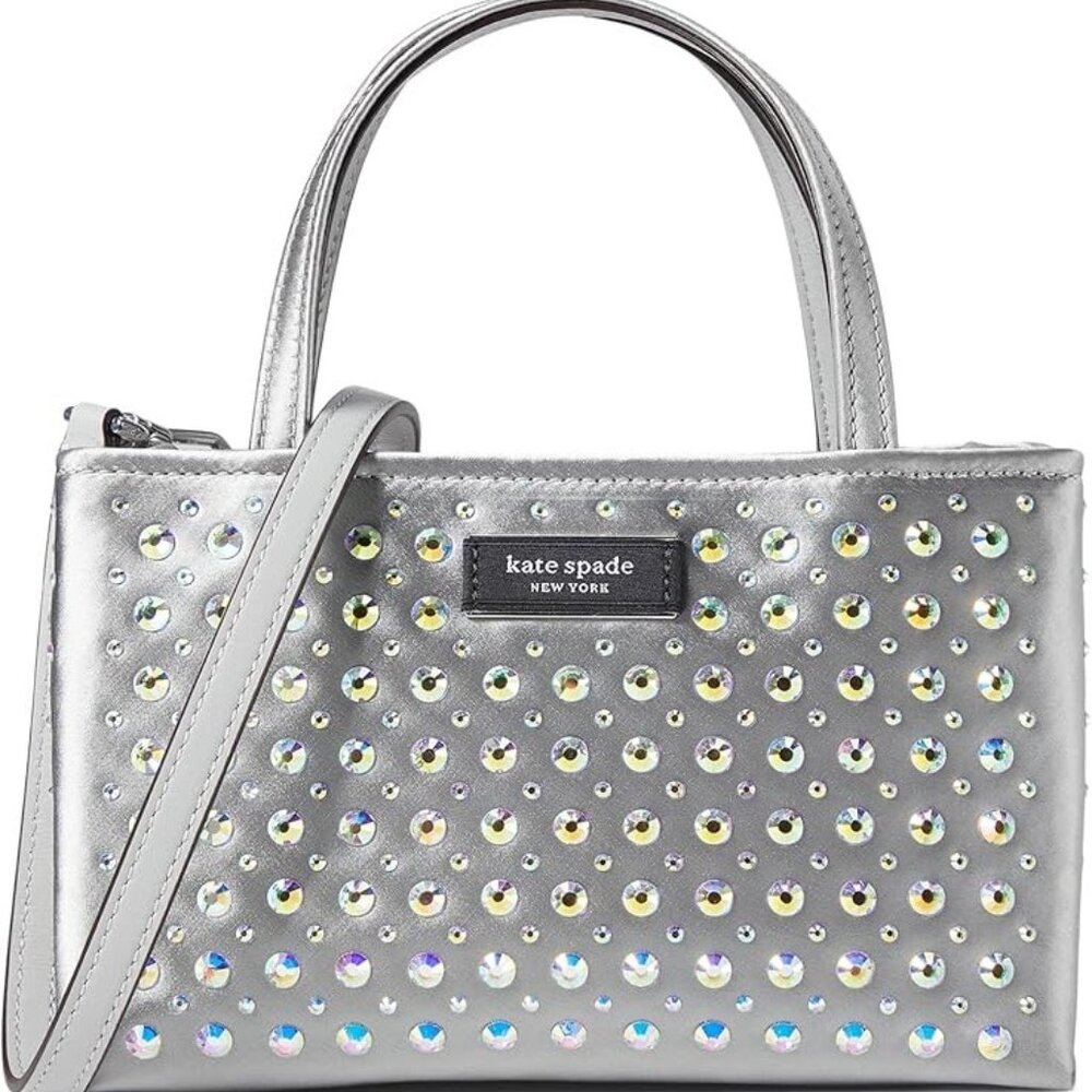 Sam Icon Crystal Embellished Fabric Mini Tote Color:  Platinum Grey